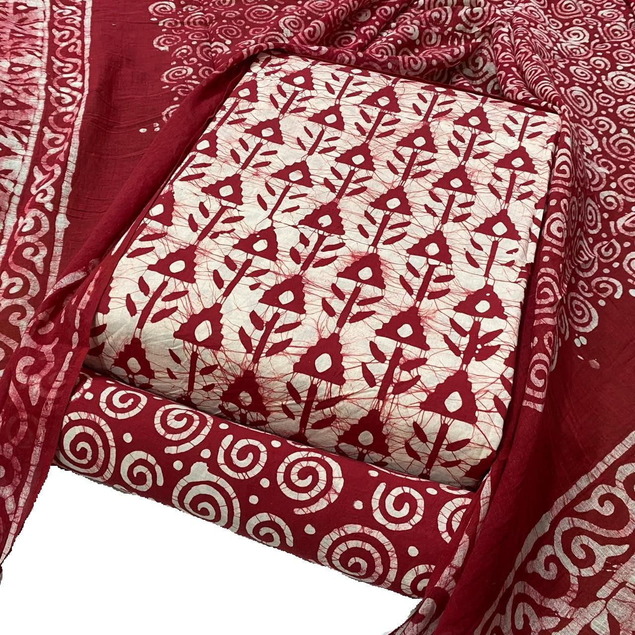 DRAVINAM Trends Unstitched Jaipuri Handmade Wax Batik Print Soft Cotton Dress Material with Dupatta