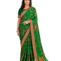 DRAVINAM Trends Women's Pure georgette floral Print saree with Lace Borders and Solid Blouse Piece (Peach)