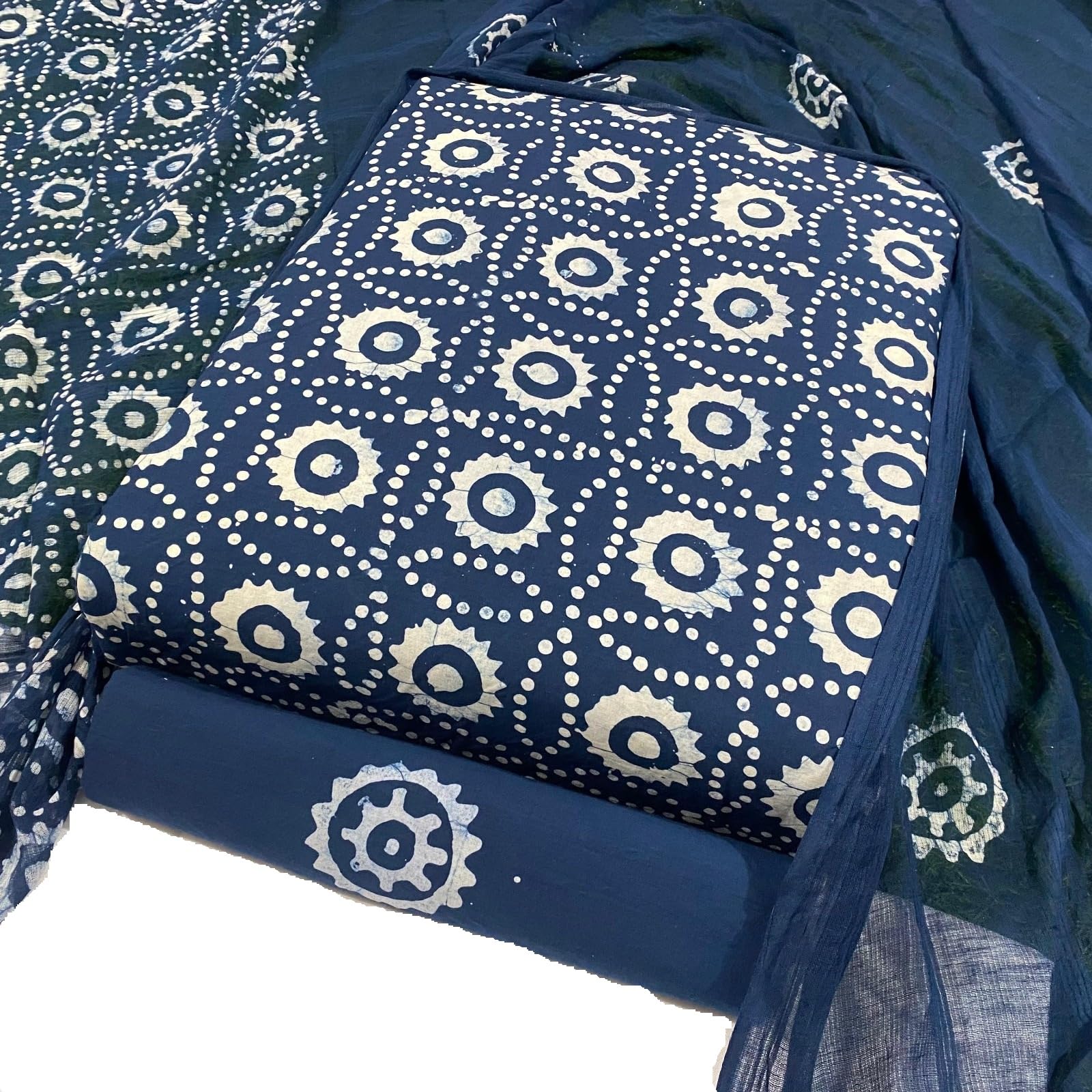 DRAVINAM Trends Unstitched Jaipuri Handmade Wax Batik Print Soft Cotton Dress Material with Dupatta