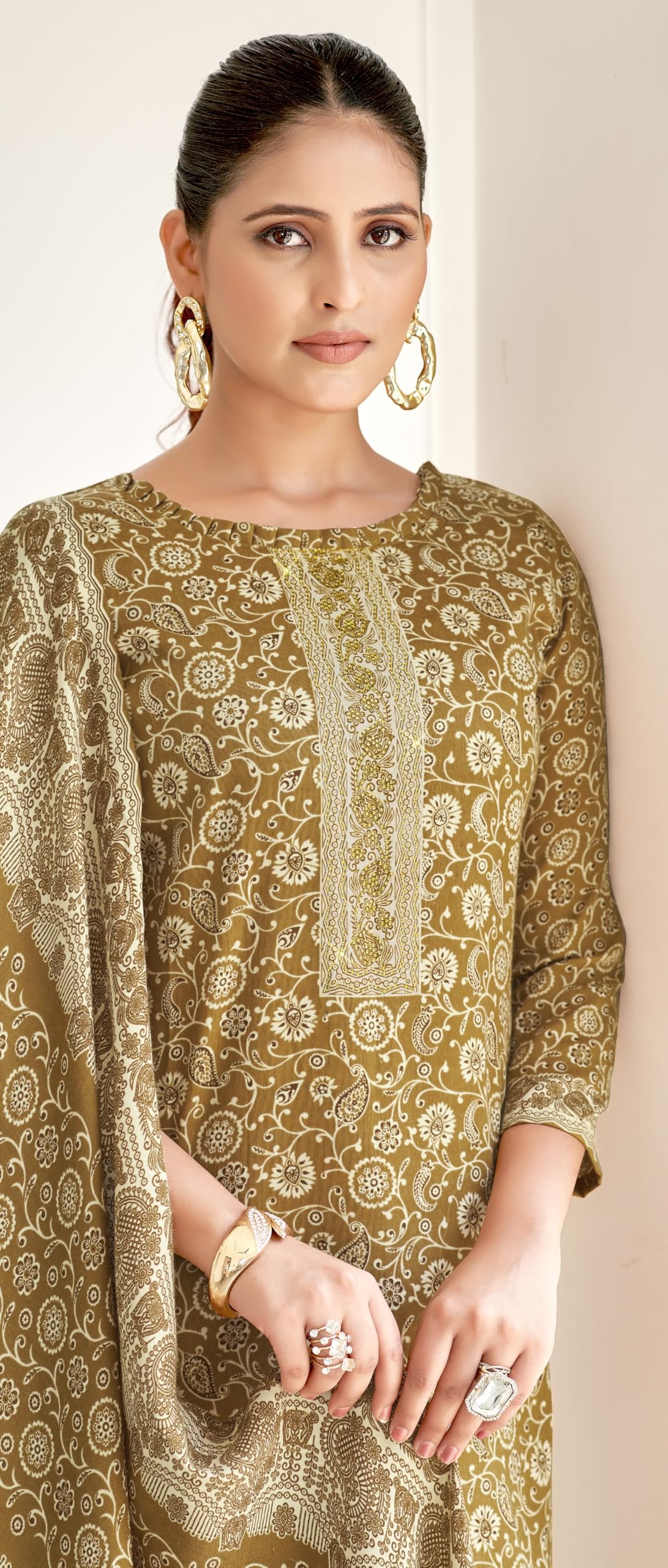 DRAVINAM Trends Pashmina Spun Digital Style Printed Unstitched Salwar Suit for Women with Twill Printed Shawl Dupatta