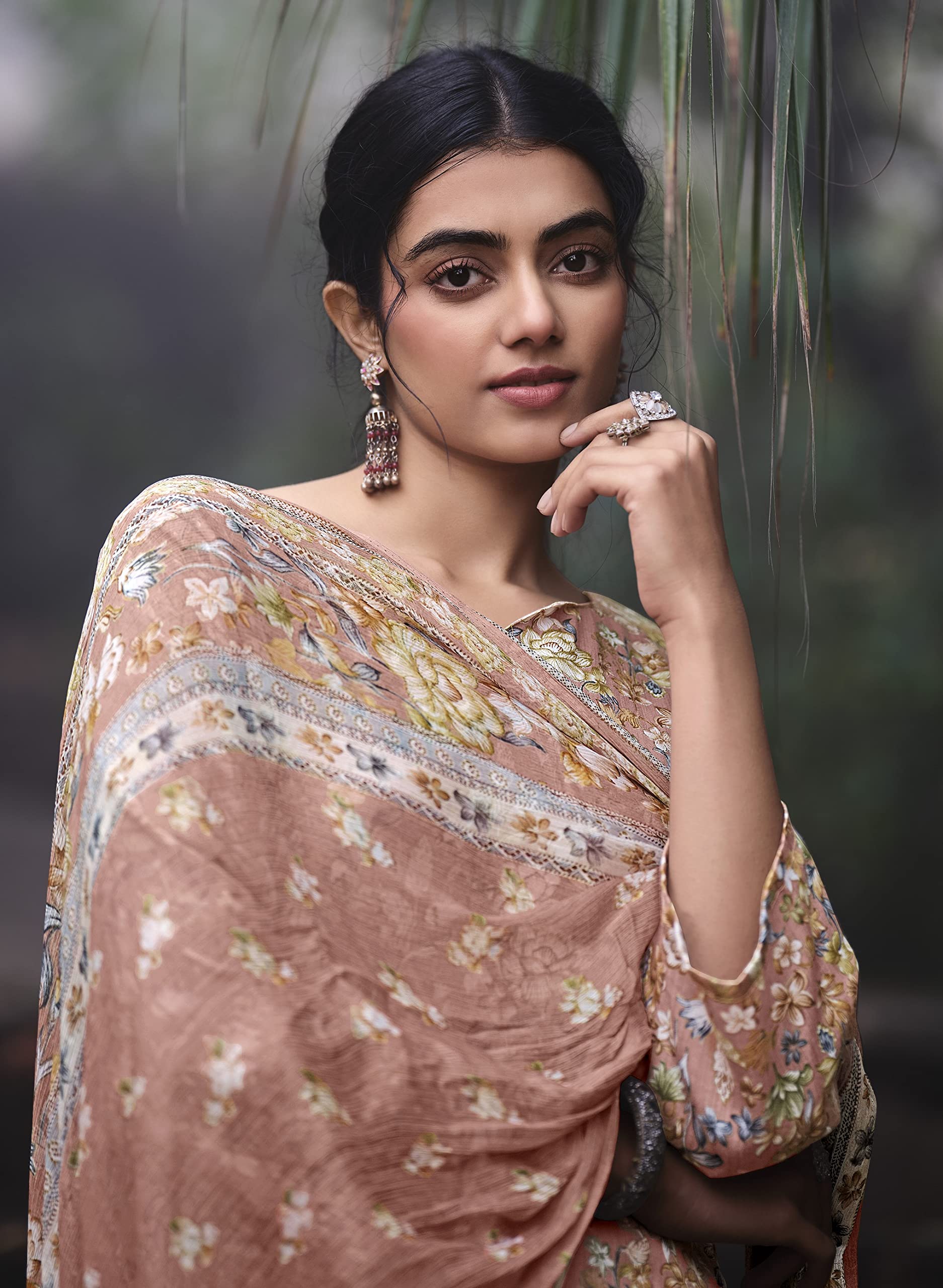 DRAVINAM Trends Unstitched Digital Printed Pure Cotton Embroidered Suit Set with Pure Bember Dupatta