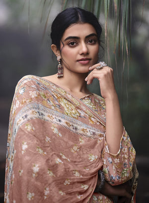 DRAVINAM Trends Unstitched Digital Printed Pure Cotton Embroidered Suit Set with Pure Bember Dupatta