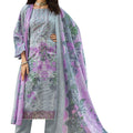 DRAVINAM Trends Women's Pure Cotton Digital Printed Suit with Exclusive Heavy Self-Embroidery Neck & Organza Daman Embroidery | Mal Mal Cotton Printed Dupatta & Bottom – Ready to Wear (PIGEON, XL)