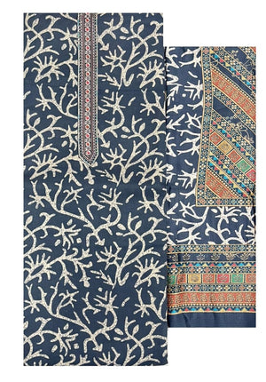 DRAVINAM Trends Women's Printed Embroidered Pure Pashmina Unstitched Salwar Suit Material with Pure Pashmina Digital printed Shawl Dupatta