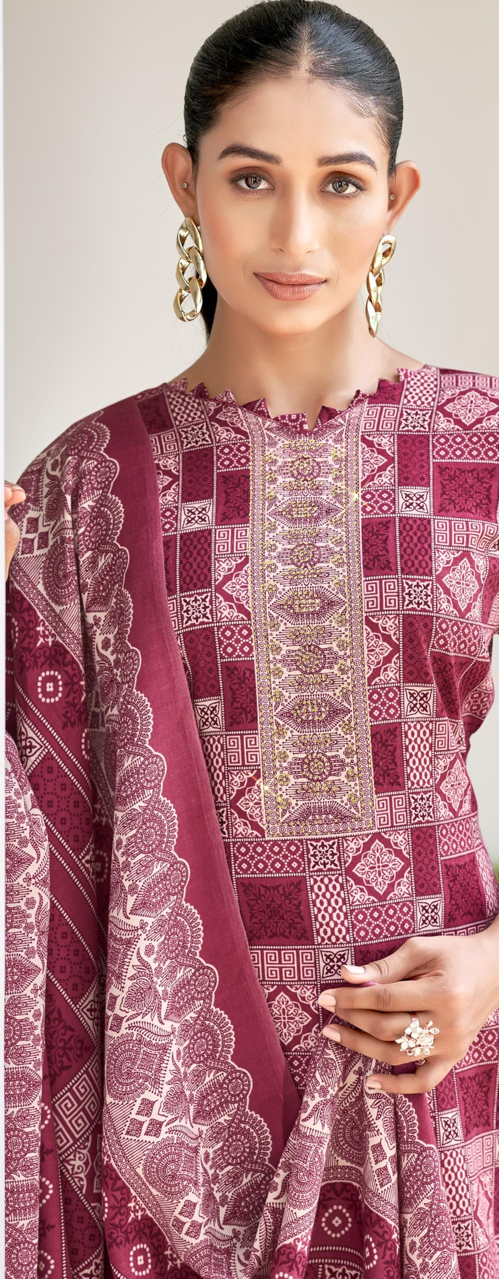 DRAVINAM Trends Pashmina Spun Digital Style Printed Unstitched Salwar Suit for Women with Twill Printed Shawl Dupatta