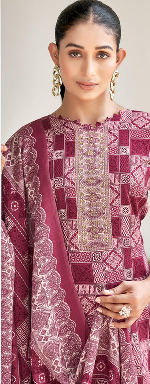 DRAVINAM Trends Pashmina Spun Digital Style Printed Unstitched Salwar Suit for Women with Twill Printed Shawl Dupatta