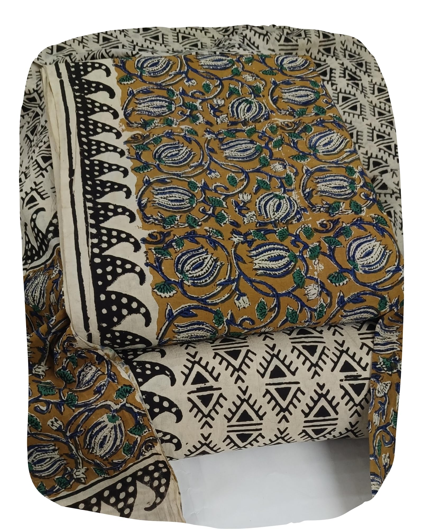 DRAVINAM Trends Women's Jaipuri Pure Cotton Handmade Floral Block Bagh Print Unstitched Dress Material Set with Dupatta (Top, Bottom, and Dupatta Fabric)