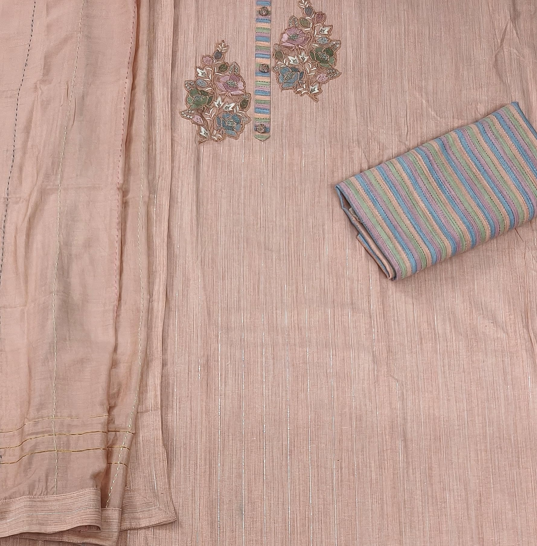 DRAVINAM Trends Women's Cotton Floral Printed Unstitched Suit Set with Embroidered Pin-Tuck Yoke & Soft Silk Dupatta