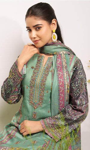 DRAVINAM Trends Women's Unstitched Cotton Salwar Suit Dress Material - Pure Jam Satin Digital Print Embroidered Kameez II Pure Cotton Bottoms II Lawn Cotton Dupatta