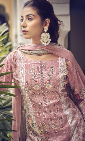DRAVINAM Trends Unstitched Pakistani Print Embroidered Cotton Suit Dress Materials with Printed Cotton Dupatta
