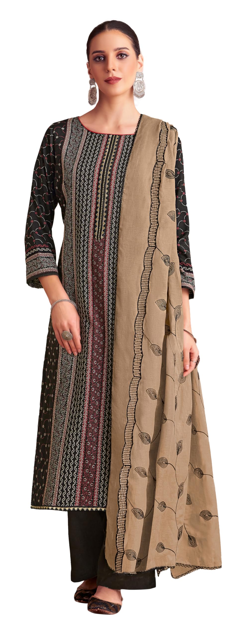 DRAVINAM Trends Women's Unstitched Rayon Salwar Suit Dress Material – Viscose Rayon Printed Hand work Top, Rayon Unstitch Bottom and Embroidered Cotton Dupatta