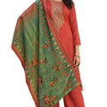 DRAVINAM Trends Women's Unstitched Pure Woven Wool Pashmina Embroidered Salwar Suit Dress Material with Digital Printed Velvet Four sided lace and Tassels Shawl Dupatta (Orange)