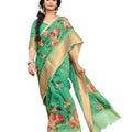 DRAVINAM Trends Women's Digital Printed Soft Cotton Linen Saree with Zari Weaving Border and Matching Blouse Piece (Green)
