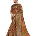 DRAVINAM Trends Women's Cotton Linen Jacquard Woven Broad Border Pattu Saree with Blouse Piece (Pattu SareeSRMN_42N_Brown)