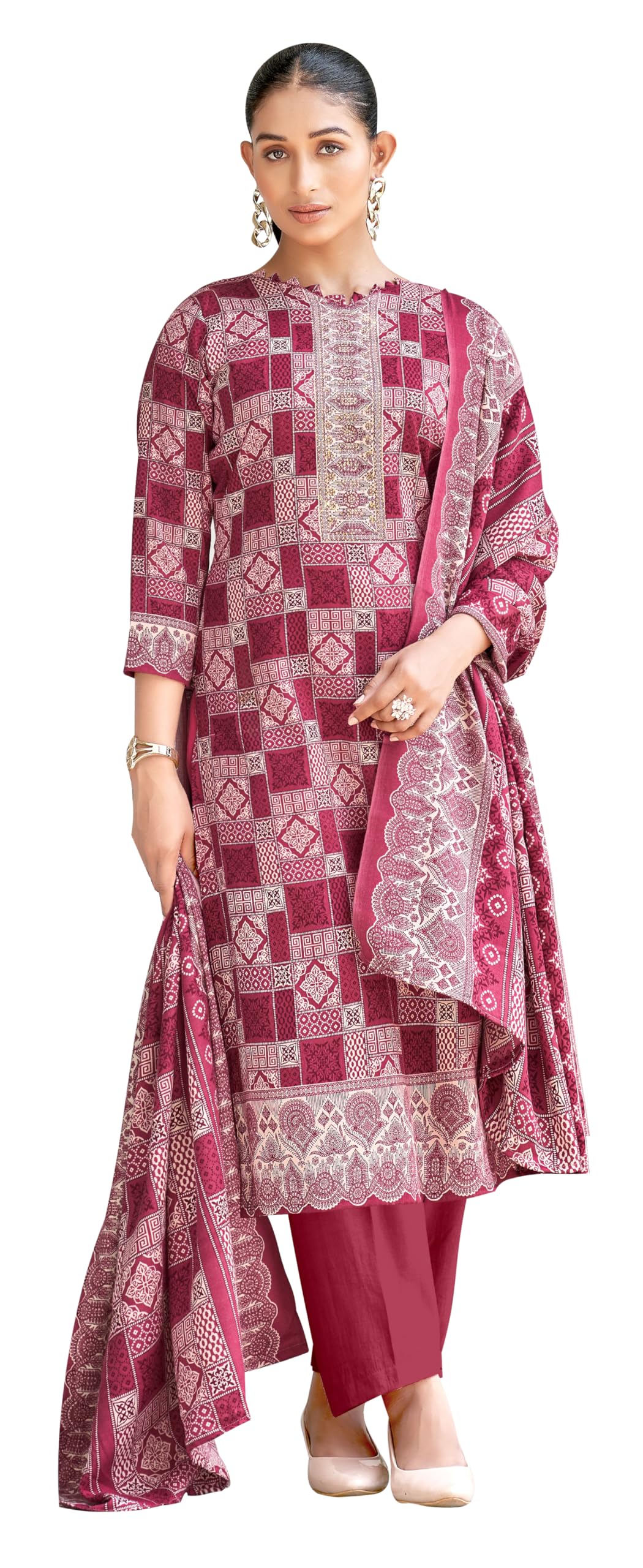 DRAVINAM Trends Pashmina Spun Digital Style Printed Unstitched Salwar Suit for Women with Twill Printed Shawl Dupatta