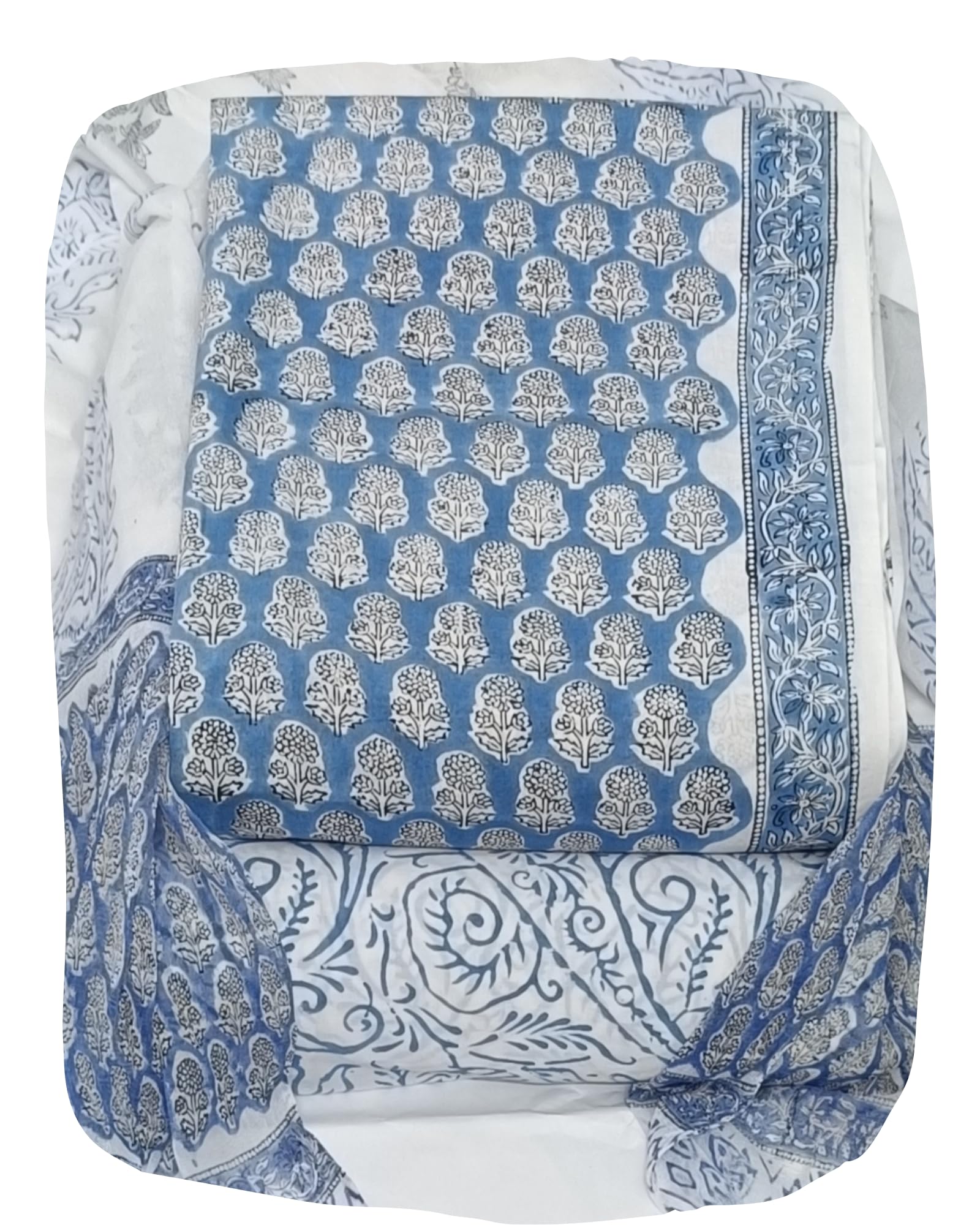 DRAVINAM Trends Hand Block Print Cambric Cotton Unstitched Salwar Suit Set for Women with Pure Chiffon Hand Printed Dupatta