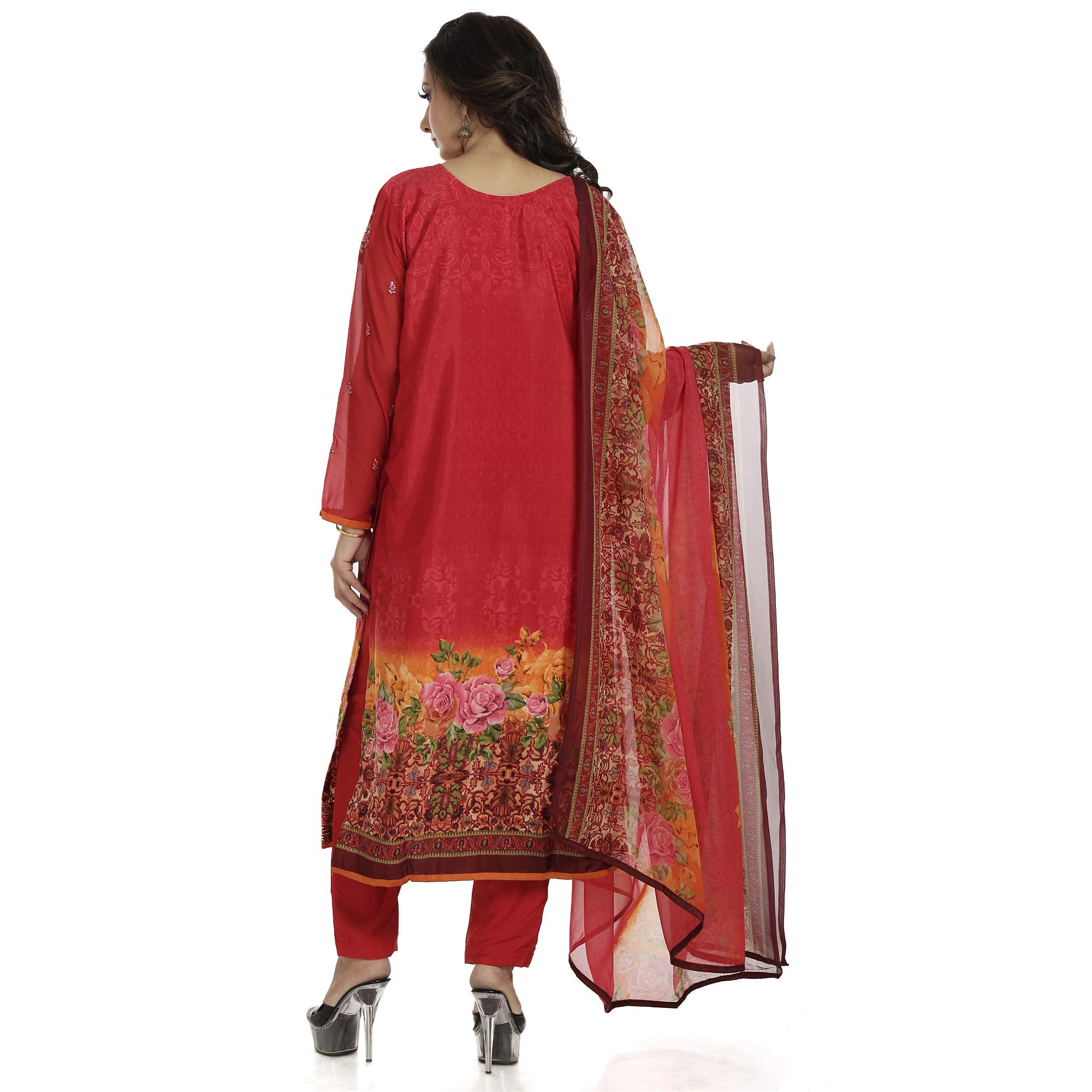 DRAVINAM Trends Women's Embroidered Pure Crepe Floral Printed Salwar Suit Dress Material with Printed Georgette Dupatta (Unstitched)