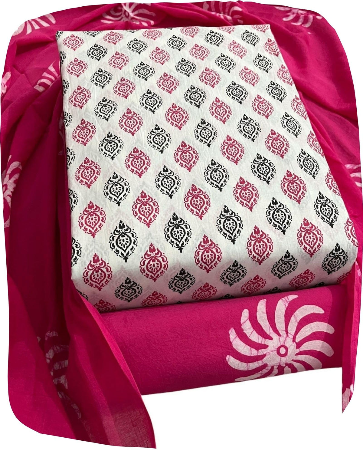 DRAVINAM Trends Unstitched Jaipuri Handmade Wax Batik Print Soft Cotton Dress Material with Dupatta