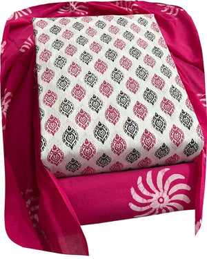 DRAVINAM Trends Unstitched Jaipuri Handmade Wax Batik Print Soft Cotton Dress Material with Dupatta