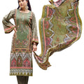 DRAVINAM Trends Women's Unstitched Print Embroidered Cotton Salwar Suit Dress Materials Fabric with Cotton Printed Dupatta (Mehandi Green)