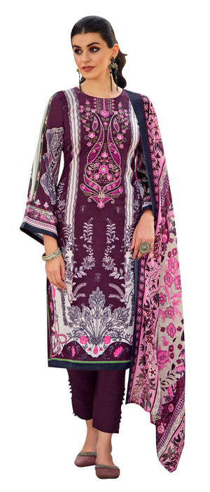 DRAVINAM Trends Lawn Cotton Pakistani Embroidered Suit Dress Material with Unstitched Bottoms and Cotton Dupatta