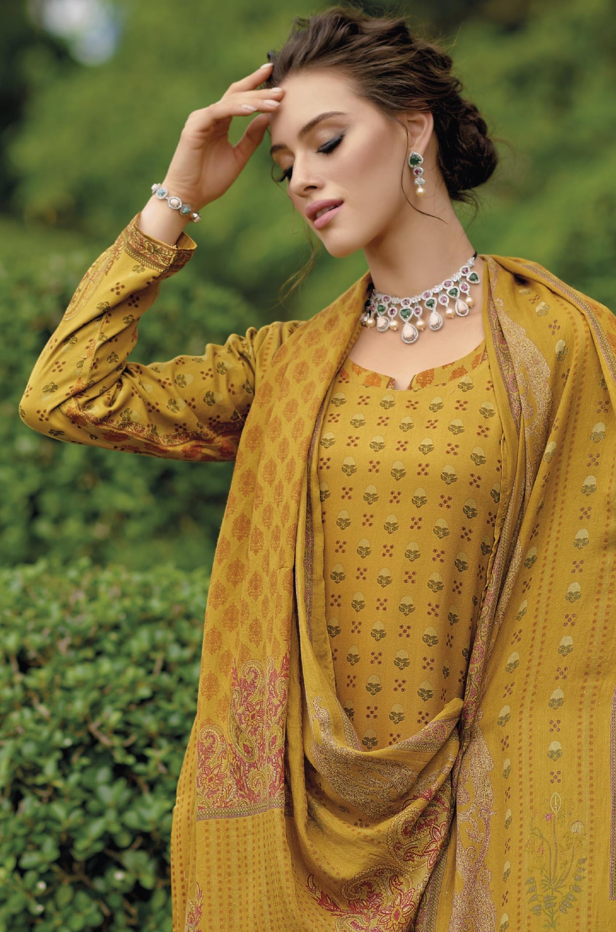 DRAVINAM Trends Women's Pure Viscose Pashmina Digital Printed Hand Work Unstitch Salwar Suit Dress Material with Pure Pashmina Shawl Dupatta