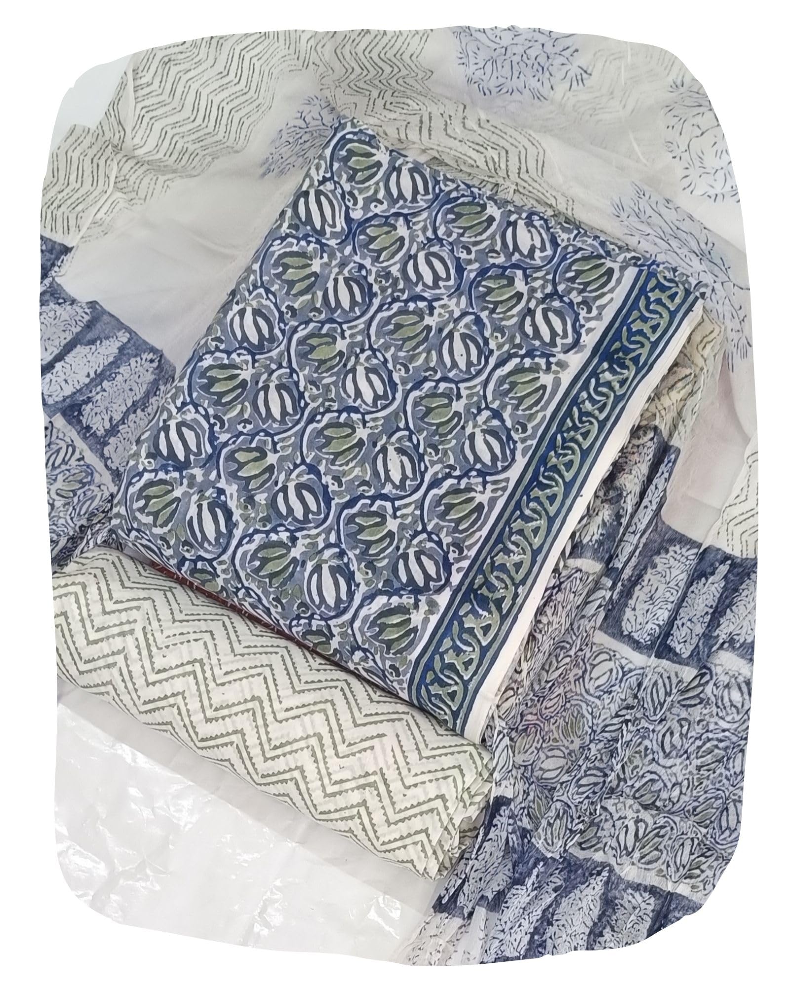 DRAVINAM Trends Hand Block Print Cambric Cotton Unstitched Salwar Suit Set for Women with Pure Chiffon Hand Printed Dupatta