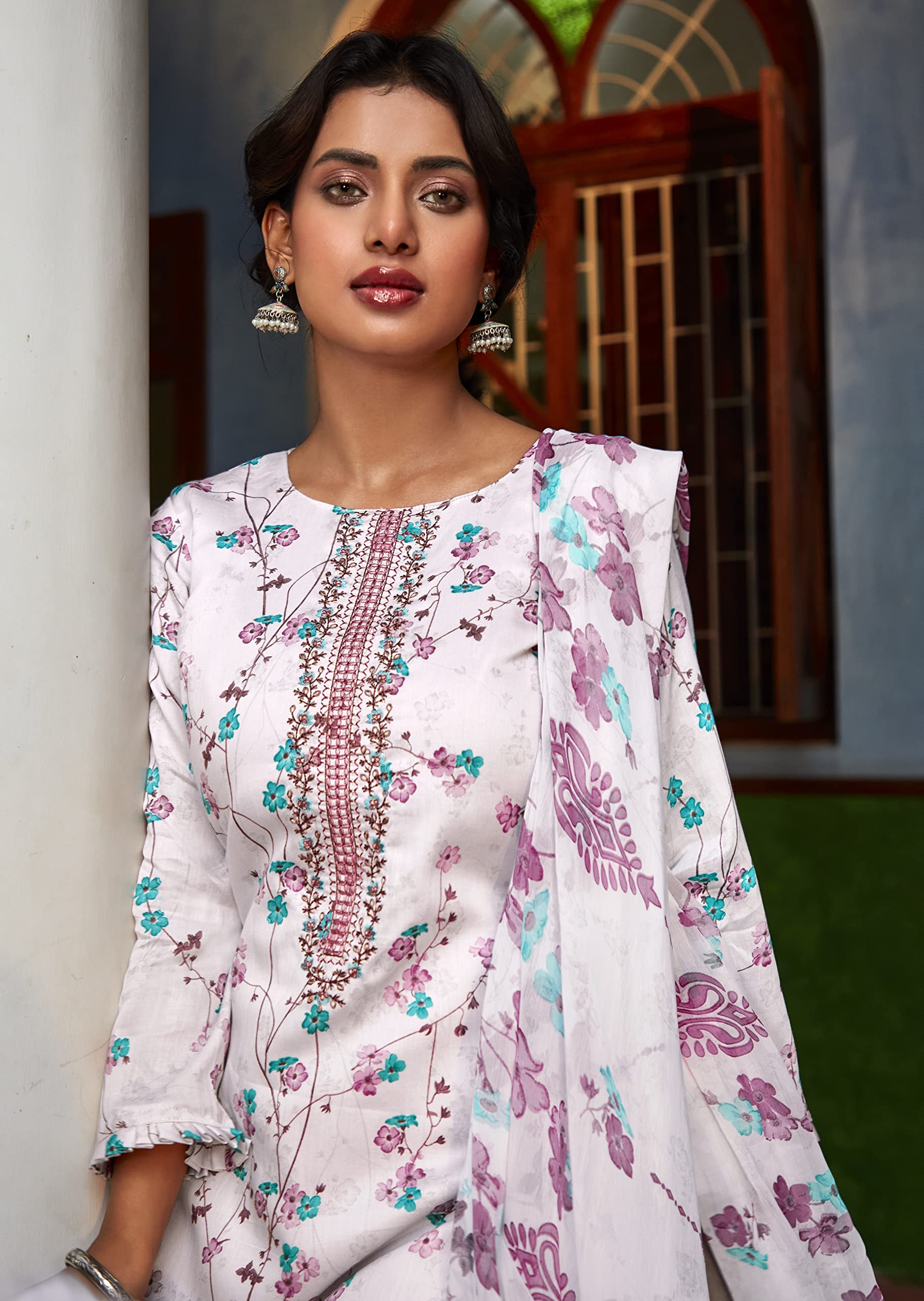 DRAVINAM Trends Women's Cotton Embroidered Unstitiched Salwar Suit Material