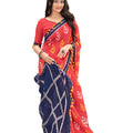 DRAVINAM Trends Women's Cotton Printed Saree with Pum Pum Lace and Blouse Piece (Red)
