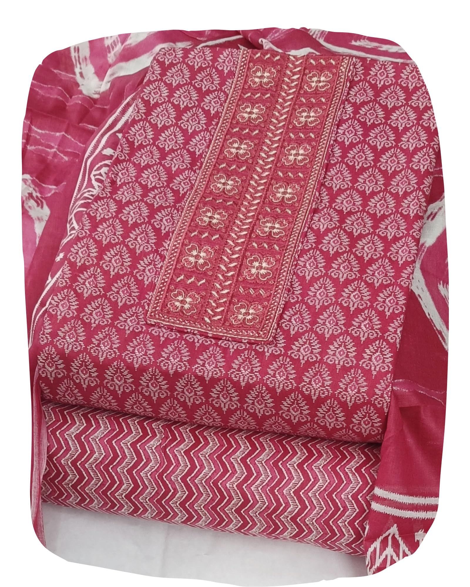 DRAVINAM Trends Women's Premium Cotton Jaipuri Printed Embroidered and Hand Work Unstitched Salwar Suit Dress Material with Mulmul Cotton Dupatta