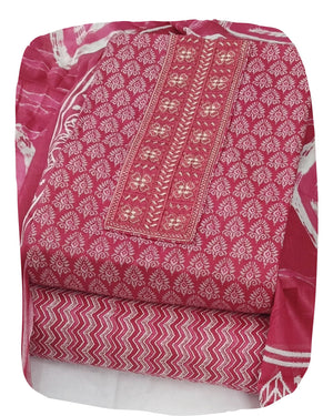 DRAVINAM Trends Women's Premium Cotton Jaipuri Printed Embroidered and Hand Work Unstitched Salwar Suit Dress Material with Mulmul Cotton Dupatta