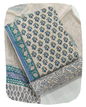 DRAVINAM Trends Hand Block Print Cambric Cotton Unstitched Salwar Suit Set for Women with Pure Chiffon Hand Printed Dupatta