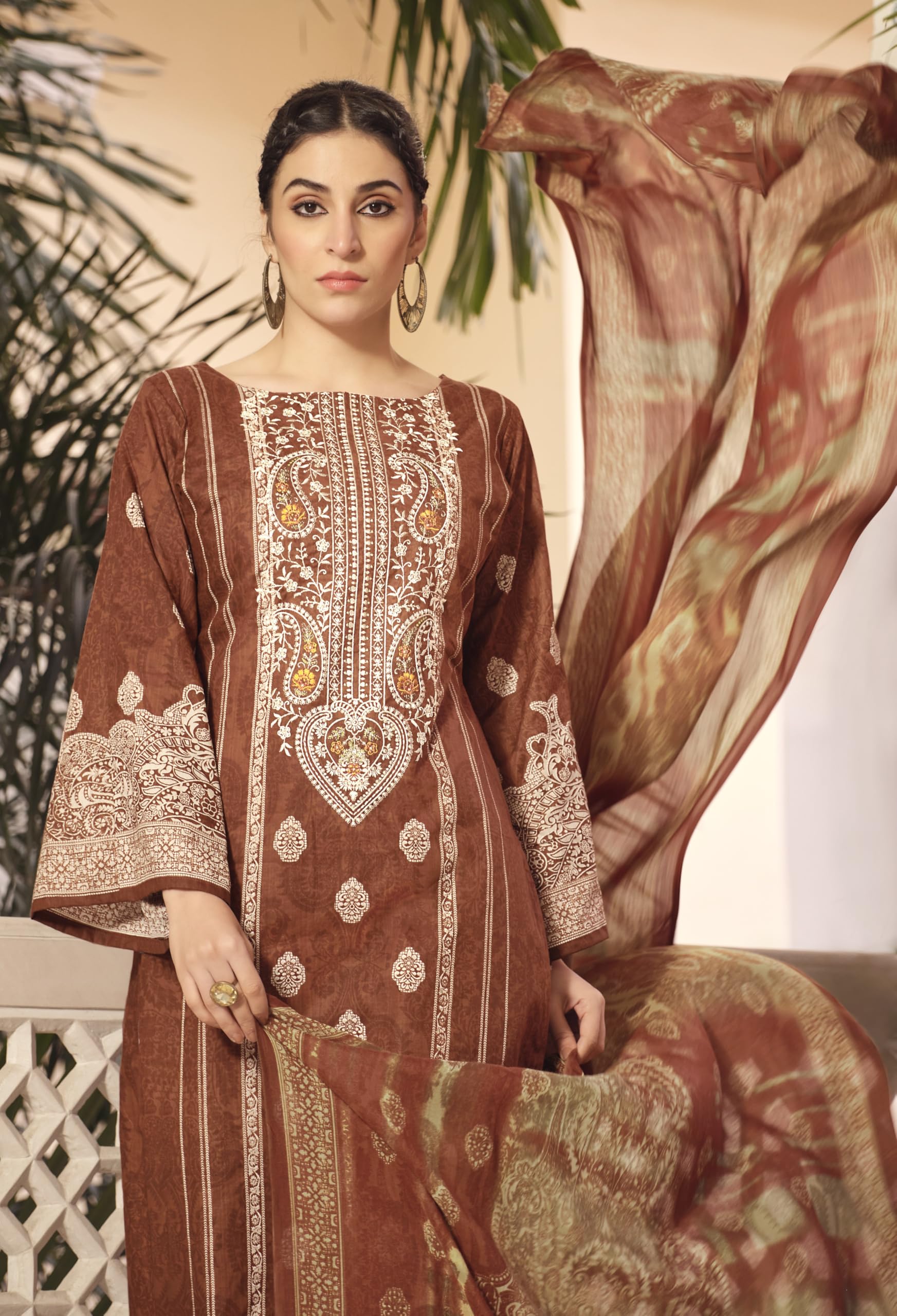 DRAVINAM Trends Unstitched Pakistani Embroidered Pure Cotton Salwar Suit Dress Materials with Cotton Dupatta