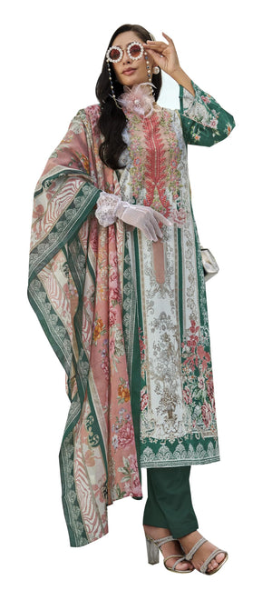 DRAVINAM Trends Women's Unstitched Pakistani Print Embroidered Pure Cotton Salwar Suit Dress Materials with Cotton Printed Dupatta