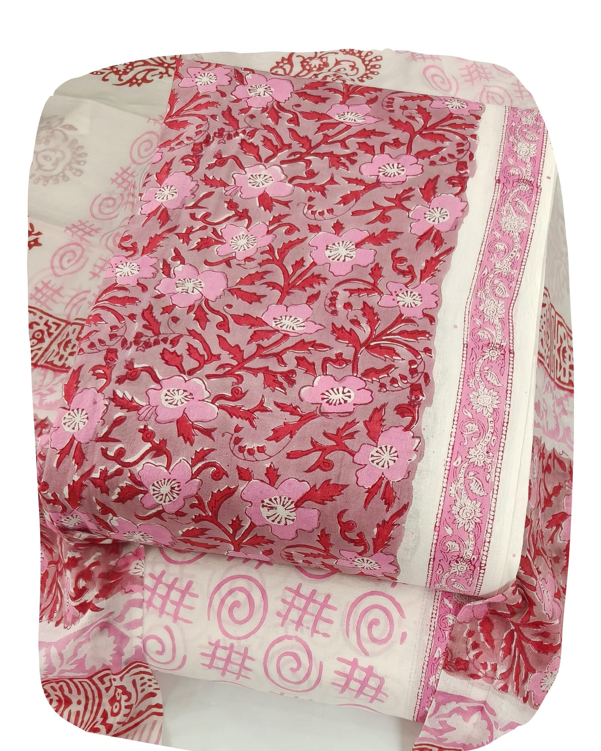 DRAVINAM Trends Hand Block Print Jaipuri Cambric Unstitched Cotton Suit Dress Material for Women with Mulmul Cotton Hand Printed Dupatta