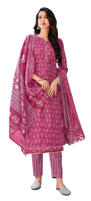 DRAVINAM Trends Women's Pure Cotton Batik Printed Unstitiched Salwar Suit Dress Material with Cotton Printed Dupatta (Pink)