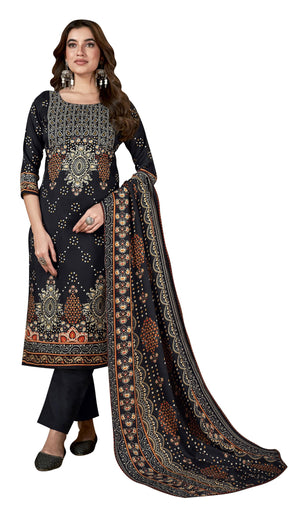 DRAVINAM Trends Women's Printed Woolen Pashmina Unstitch Salwar Suit Dress Material with Digital Woolen Warm Shawl Dupatta