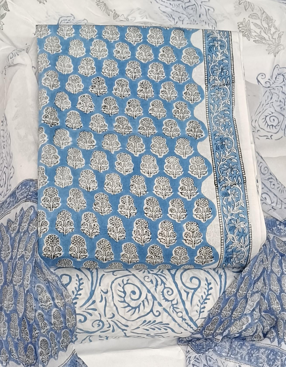 DRAVINAM Trends Hand Block Print Cambric Cotton Unstitched Salwar Suit Set for Women with Pure Chiffon Hand Printed Dupatta