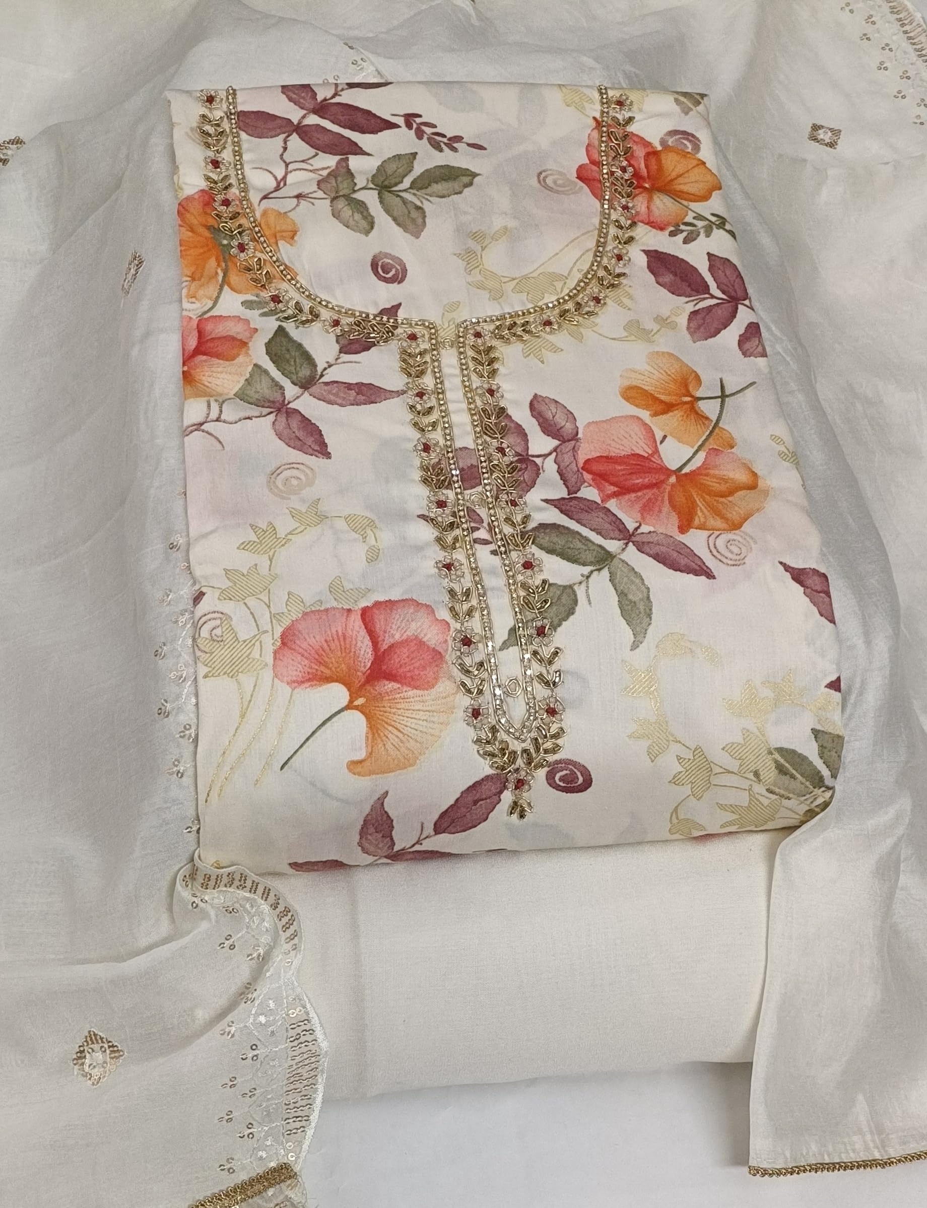 DRAVINAM Trends Handwork Modal Silk Unstitched Salwar Suit with Scalloped Dupatta
