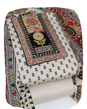 DRAVINAM Trends Women's Cambric Cotton Dress Material | Unstitch Kalamkari Printed Suit Set with Cotton Dupatta