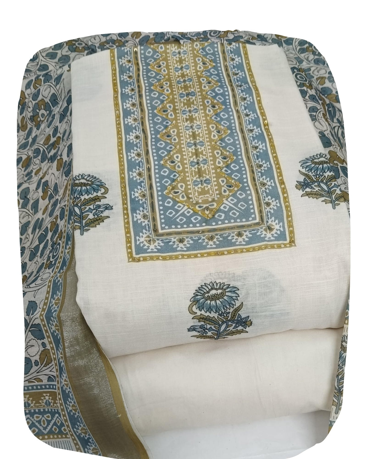 DRAVINAM Trends Women's Premium Pure Linen Floral Printed Unstitched Salwar Suit Dress Material with Dupatta