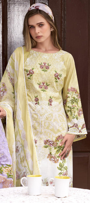 DRAVINAM Trends Women's Unstitched Salwar Suit Dress Material - Cotton Digital Printed Organza Embroidered Kameez II Unstitch Bottoms II Cotton Dupatta