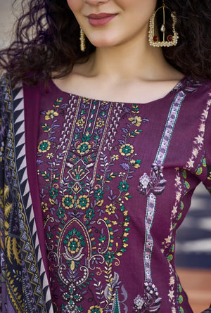 Women’s Dress Set | Pure Cotton with Print & Heavy Embroidery (2.5m), Mal Mal Dupatta (2.3m), Bottom (3m) | Available in Unstitched & Stitched Options (BLUE, XL - 42 Inch, Stitched)