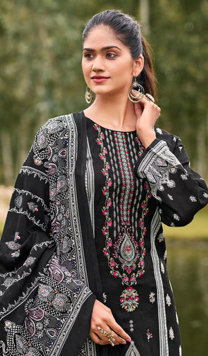 DRAVINAM Trends Women's Pakistani Print Embroidered Unstitcehd Pure Cambric Cotton Salwar Suit Dress Materials with Pure Cotton Printed Dupatta