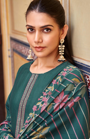DRAVINAM Trends Women's Unstitched Salwar Suit Dress Material Pure Viscose Maslin Digital Foil Print Embroidered Kameez Plain Unstitched Bottoms and Maslin Digital print Dupatta