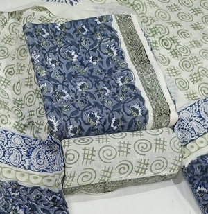 DRAVINAM Trends Hand Block Print Sanganeri Cambric Unstitched Cotton Suit Dress Material for Women with Mulmul Cotton Hand Printed Dupatta