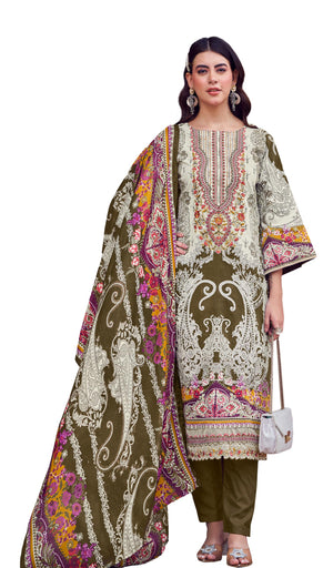 DRAVINAM Trends Women's Unstitched Salwar Suit Dress Material - Cotton Digital Printed Organza Embroidered Kameez II Unstitch Bottoms II Cotton Dupatta