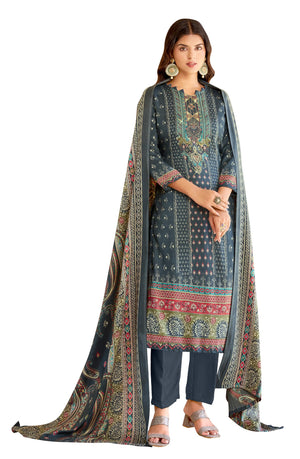 DRAVINAM Trends Women's Unstitched Woolen Kashmiri Printed Siroski Work Winter wear suits for women with Shawl