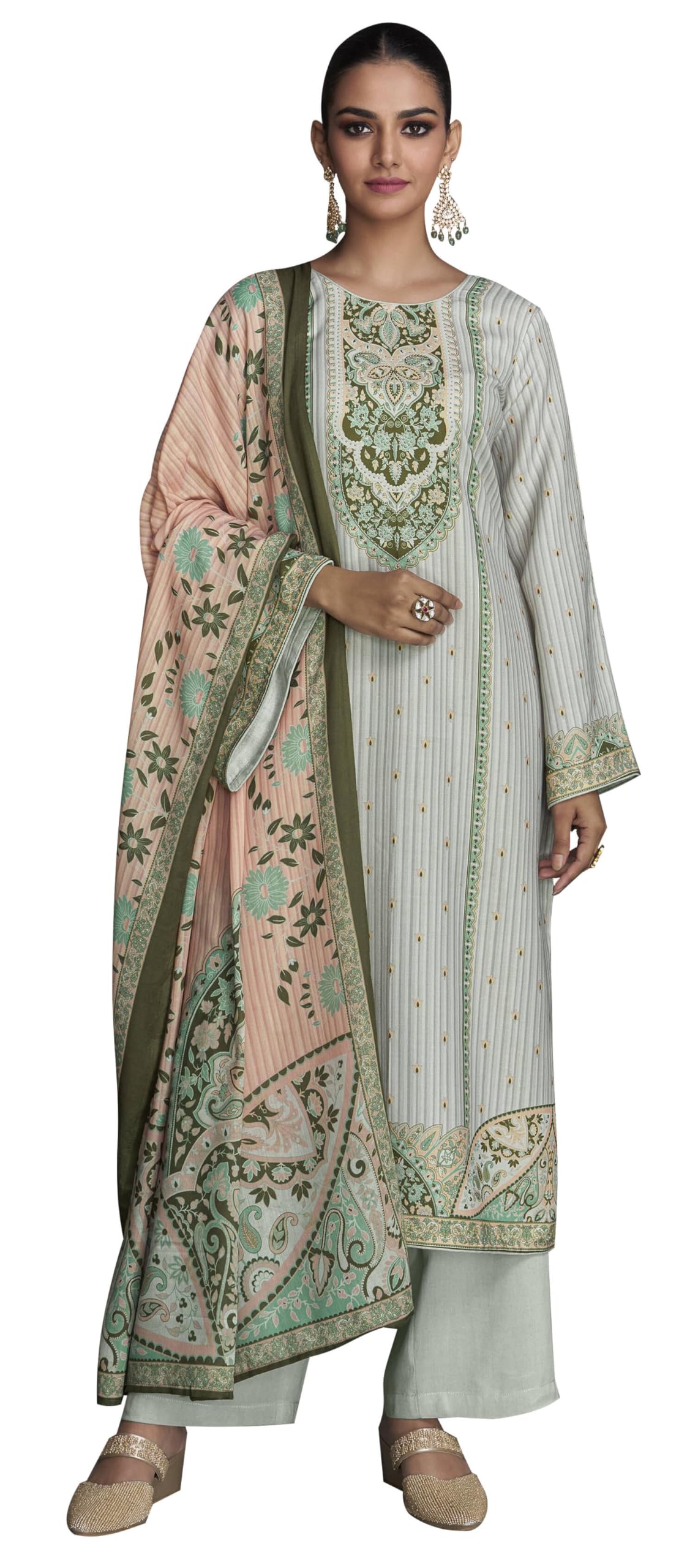 DRAVINAM Trends Women's Pashmina Digital Printed Swaroski Work Woollen Unstitched Salwar Suit Dress material with Printed Spun Wool Shawl Dupatta