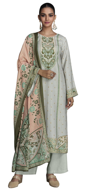 DRAVINAM Trends Women's Pashmina Digital Printed Swaroski Work Woollen Unstitched Salwar Suit Dress material with Printed Spun Wool Shawl Dupatta